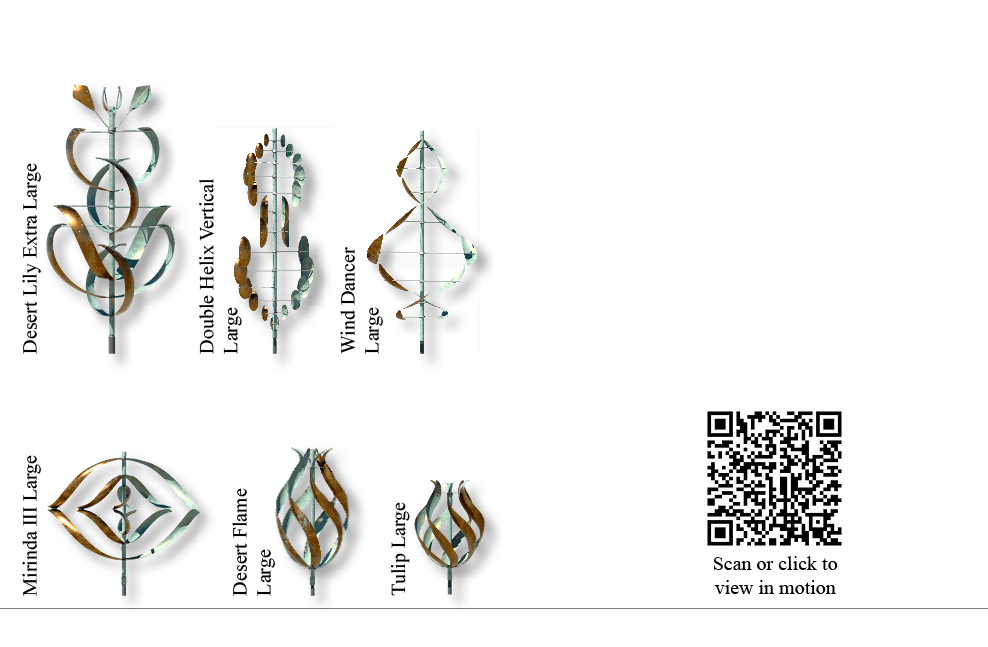 Scan or click to view in motion,Mirinda III Large,Tulip Large ,Desert Flame Large,Wind Dancer Large,Double Helix Vert...