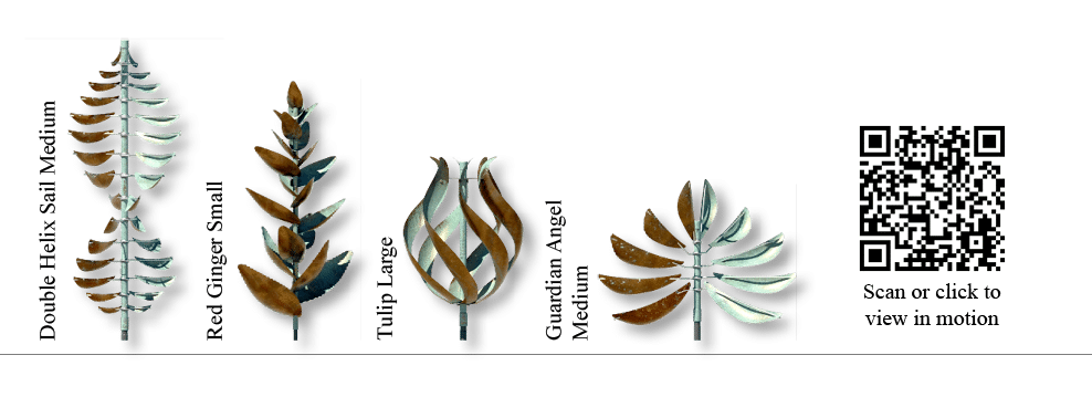 Scan or click to view in motion,Guardian Angel Medium,Tulip Large,Red Ginger Small,Double Helix Sail Mediu
