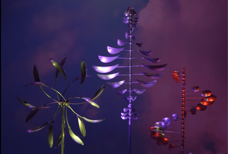 Three plants with purple flowers and green leaves. Description generated by AI