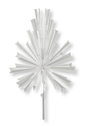 A metal sculpture of a tree with a yellow center. Description generated by AI
